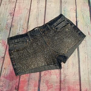 Victoria's Secret PINK Shorts Womens 6 Blue Denim Gold Silver Bling Embellished